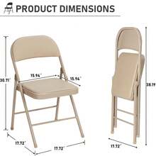 6 Pack White Folding Chairs With Padded Cushion And Back For Outside Portable Stackable Commercial Foldable Chairs With Steel Frame For Events Office Wedding Party, 350lbs Capacity OR Khaki 	Black - Màu Khaki - Xem 6