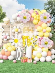 89pcs Daisy Balloon Arch Set, Includes Daisy Print Letter Balloons, Retro Boho Style Pink White Yellow Balloons Arch, Colorful Daisy Flower Balloons, Suitable For Celebrating Sweet Wedding, Engagement Party, Birthday Party, Anniversary, Home Or Garden Decor, Bridal Shower, Graduation Ceremony, Daisy Themed Party, Boho Themed Party - Multicolor - View 6