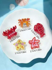 1个可爱有趣的海洋动物造型醋酸纤维小发夹，甜美海星螃蟹龙虾发夹刘海夹，适合夏季海滩度假 - 彩色 - 查看 3