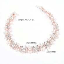 1pc Women's Rhinestone Headband, Handmade Zinc Alloy Bridal Headpiece For Wedding & Party - Rose Gold - View 4