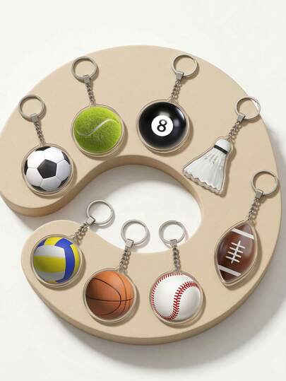 1个2D亮面运动主题球类亚克力钥匙扣吊坠，男女通用，可展示爱好，多功能钥匙收纳器防丢，时尚汽车后视镜挂饰，适合作为运动爱好者的礼物、日常携带装饰、派对礼品