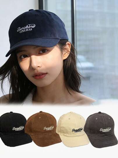 1顶夏季短檐刺绣字母磨毛棒球帽，柔软帽冠休闲百搭帽