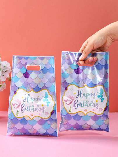 10/25/50pcs Mermaid Scale Happy Birthday Gift Bags, Mermaid Happy Birthday Pattern Gift Packaging Bags, Birthday Party Favor Bags, Baby Shower Party Gift Packaging Supplies, Birthday Theme Party Decorations, Party Tabletop Decor Bags, Shopping Favor Packaging Bags, Birthday Kitchen Packaging Supplies, Birthday Decorations, Birthday Gifts, Party Favors