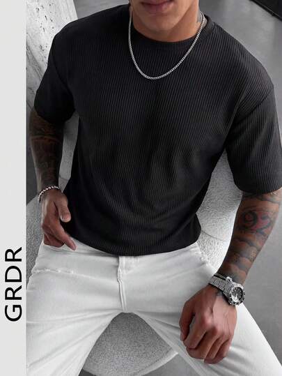 GRDR Camiseta de manga corta de punto para hombre - Nuevo estilo de primavera/verano, camiseta de manga corta casual para exteriores