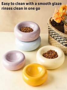 Large Donut Shaped Ceramic Pet Bowl - Stylish Snack And Water Bowl - Easy To Clean - Suitable For Small To Medium Pets - Wide Rim Anti-Spill Design - Attractive Pet Food Bowl - 100ml - View 2