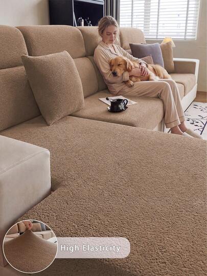 1 pieza Funda de cojín de sofá de jacquard de felpa antideslizante, suave y amigable con la piel, adecuada para sofá en forma de L de sala de estar y sofá de 1/2/3/4 plazas, aplicable para todas las estaciones (se vende individualmente)