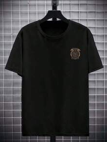 2026T-Shirt With Viking And Norse Rune Motifs, Dragon Helmet Print, Autumnal, Round Neck, Relaxed Fit, Street Hip-Hop Style, Unique Graphic Print, Double-Sided Print Y2k - 黑色 - 查看 2