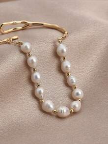 1 Pc 18K Gold Plated Natural Pearl Casual Bracelet For Women, Suitable For Daily Wear, Mother's Day, Valentine's Day, Wedding, Birthday Gift - 彩色 - 查看 4