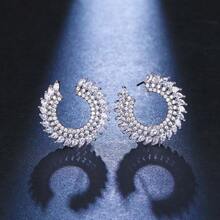 1 Pair Luxurious Zirconia Semi-Circle Earrings, Fashion Jewelry Earrings Suitable For Women's Party, Gala, Ball, And Daily Wear - Silver - View 2