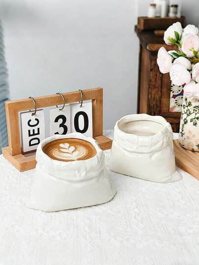 1pc Creative Ceramic Cup With Pocket, Suitable For Afternoon Tea, Coffee, Breakfast Milk, Makeup Tool Storage, Sugar Container, Ideal For Home, Party, Restaurant, Cafe, Valentine's Day Gift, Mother's Day Gift, Girlfriend Gift