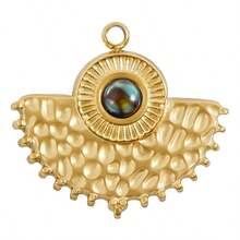 1pc/6pcs Luxury Stainless Steel Inlaid Shell Asymmetrical Fan-Shaped Shell Pendant Necklace Earring DIY Jewelry Accessories, Vacuum Electroplated Jewelry Making Charms - S3239 - View 17