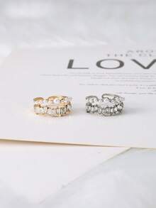 1pc Starry Sky Sparkling Pearl Double-Layer Open Ring, Luxury Niche Fashion Knuckle Ring - Multicolor - View 2