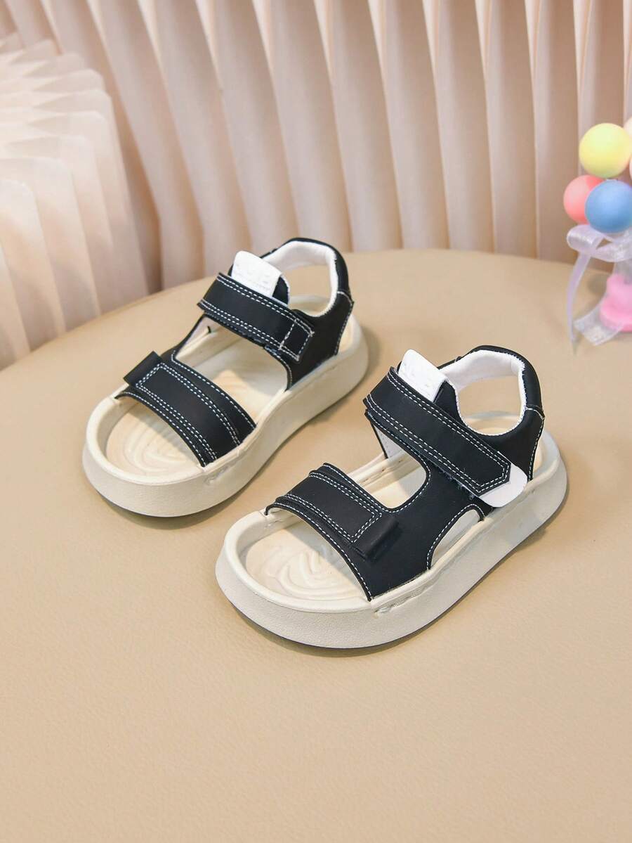 1 Pair Black Boys' Sandals, New Design, Non-Slip, Suitable For Toddlers & Little Boys, Summer, Soft Sole - Black - View 1