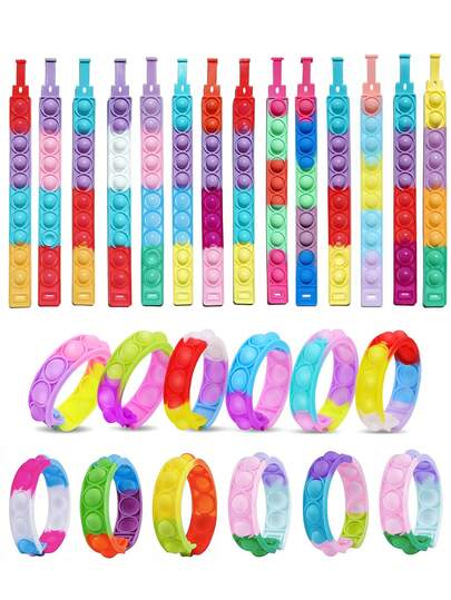 4/12/20/30/40pcs Pressure Relief Bracelets, Silicone Bubble Fidget Toys For Stress Release, Multicolor Wristbands