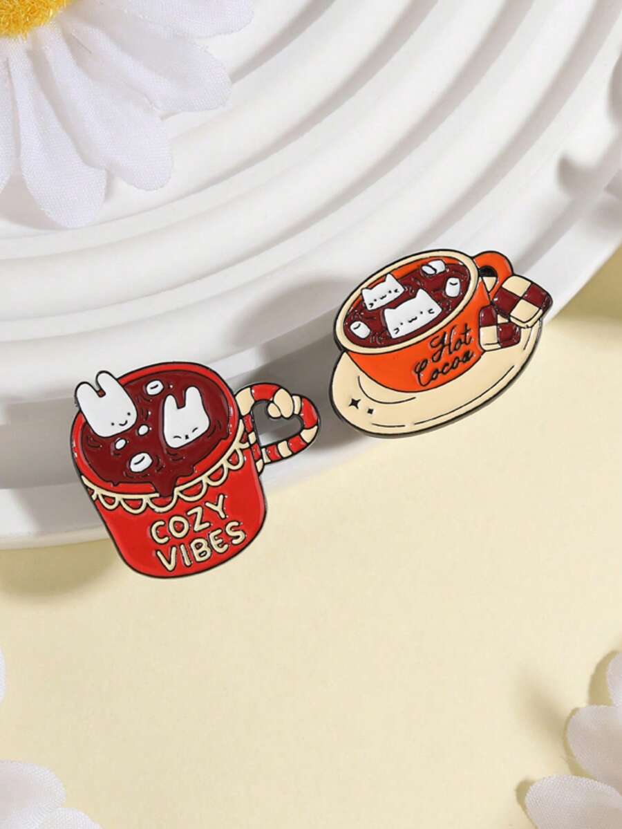 1 Set Cute Pet Hot Drink Enamel Badges, Rabbit, Cat, Cotton Candy, Chocolate Decorations, Casual Winter Daily Gift Accessories