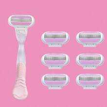 Dụng cụ triệt lông, bộ đồ du lịch, máy cạo lông vùng bikini chuyên dụng cho nữ, lưỡi dao an toàn ba lớp, đầu lưỡi thay thế được dùng cho vùng kín, nách và chân. - Màu Hồng baby - Xem 10