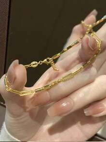 1PC Layered Gold Bar Bracelet - Minimalist Summer Beaded Gold Jewllery Chain Bracelet For Kashmiri Bangles Women - Multicolor - View 2