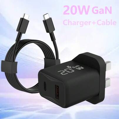 USB C Plug, PD20W+QC18W/GaN Fast Charger 2Port Charger Fast Charging Compatible With Iphone 16 15 14 13 12 11 Pro Max Plus XS XR, Galaxy, Include1M/3.3ft USB C To C Cable And Quick Wall Plug Power Adapte