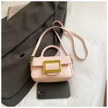 Mini Square Handbag With Gold Buckle, Elegant Top Handle Crossbody Bag For Women, Versatile Daily Purse - Pink - View 6