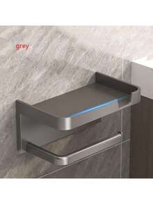 1个壁挂式卫生纸架，带置物架和手机支架，塑料材质，自粘式，无需钻孔，卫生纸卷分配器 - 彩色 - 查看 7