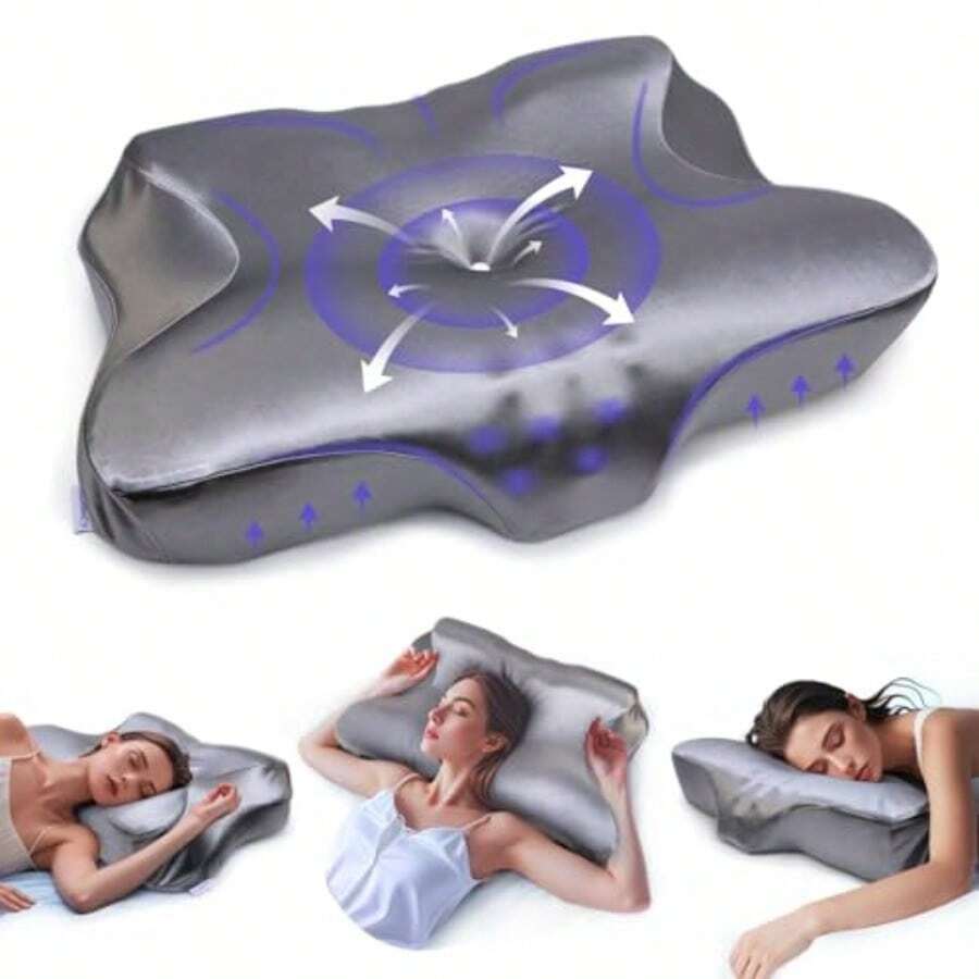 Almohada refrescante para aliviar el dolor para el cuello almohada cervical ajustable espuma viscoelástica para dormir lateral con funda de almohada de satén súper suave y refrescante - Gris - Ver 1
