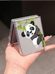 1pc Fashion Simple Matte PC Material Simple And Cute Bamboo Panda Element Folding Phone Case, Can Protect And Prevent Falling For: SamsungGalaxy Zflip 3/Zflip 4/Zflip 5/Zflip 6/Zflip 7/ Find N3 Flip/ Razr 50 Ultra/ Razr 60 Ultra/ 60/ Lola Razr 50/XiaomiMIX Flip/Galaxy Z Flip7 FE - Clear - View 8