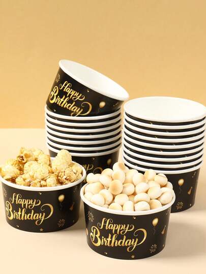 10pcs Black & Gold Birthday Paper Bowls, Birthday Party Snack Gift Bowls, Suitable For Baby Birthday Party Disposable Tableware, Paper Cookies Food Container, Black & Gold Birthday Decor, Baby Shower Party Decor, Gender Reveal Party Supplies, Black & Gold 1st Birthday Party Supplies, Baby Party Supplies, Birthday Party Decorations