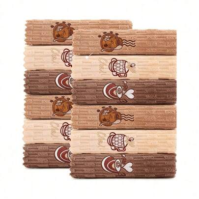 3/6pcs Set, Coffee Embroidered Dishcloths, Quick-Dry Cleaning Rags, Thickened Large Kitchen Towels, Soft & Breathable, Suitable For Bathroom Towels, Car Polishing Pads & Dish Washing. Reusable Cloths, Random Styles