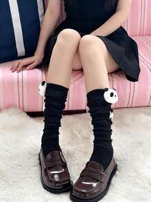 1 Pair White Regular Socks, Panda JK Doll 3D Printed Mid-Calf Socks, Black & White Cartoon Mid-Calf Socks, Cute Japanese Style Versatile Leg Warmers Socks, Ideal Gift For Valentine's Day, Back To School Season, And Other Holidays - Multicolor - View 6