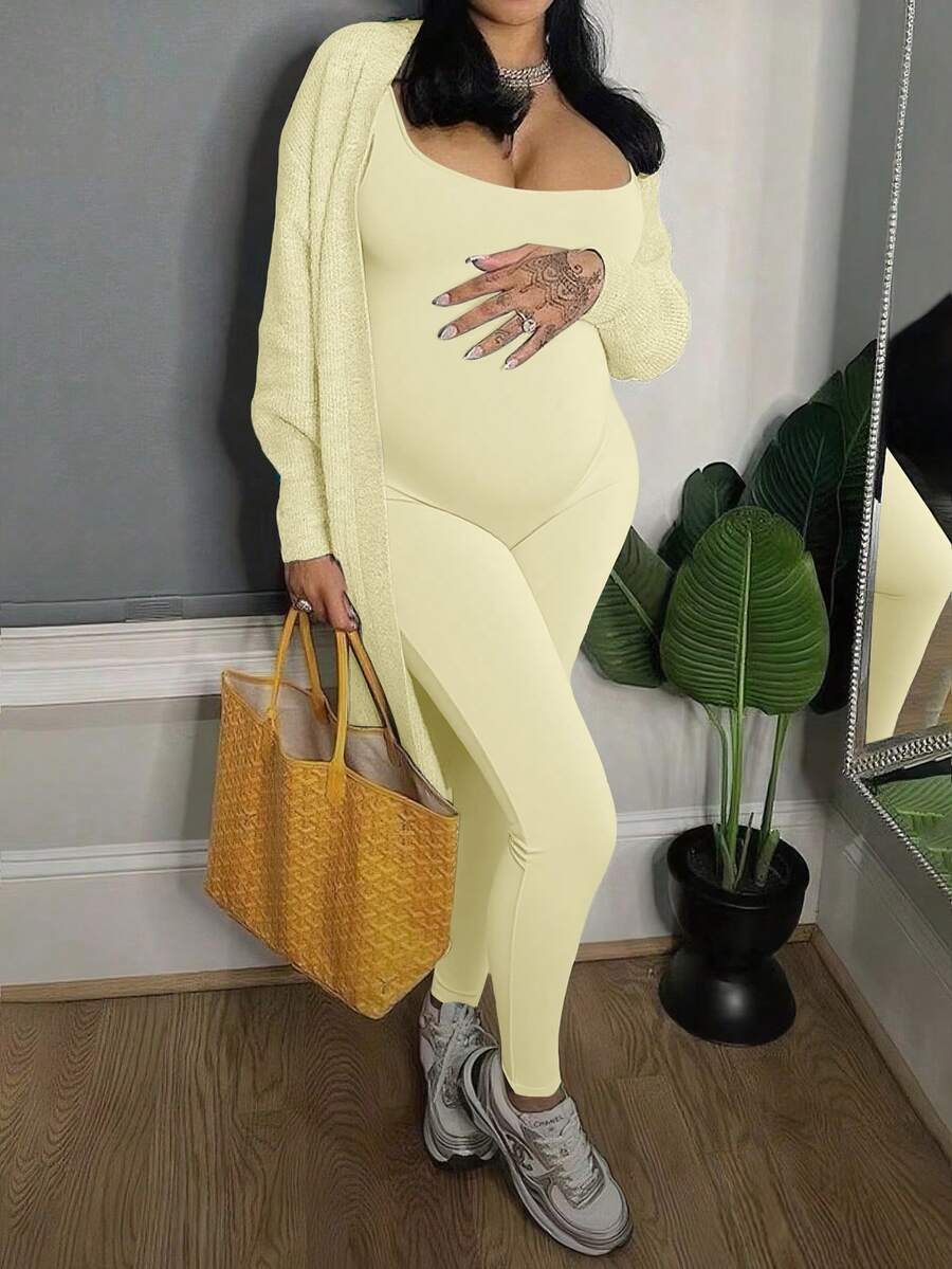 Mono de maternidad de unicolor, ropa deportiva de moda, ropa cómoda de estar en casa para el verano - Amarillo - Ver 1