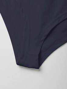Maternity Bodysuit Solid Color Round Neck, Minimalist Versatile Slim Fit Summer - Navy Blue - View 4