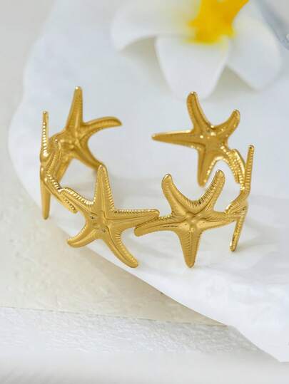 1pc Minimalist Titanium Steel Starfish Bracelet, Fashionable Adjustable Bangle For Women, Suitable For Daily Wear, Beach, Party, Gift