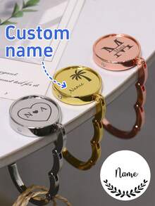 Custom Name Foldable Purse Hook, Elegant Minimalist Table Handbag Hanger For Restaurant Desk Cafe Travel Organizer, Personalized Bag Hook Gift For Birthday Wedding Party Or Holiday Surprise, Stylish Purse Holder Accessory, Customized Handbag Hook, Customizable Bag Hanger Decor - Style a - View 1