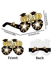 8pcs/Set Black & Gold Paper Glasses, Graduation Photo Props, Graduation Party Paper Glasses Decor, Graduation Ceremony Funny Glasses Decorations, Suitable For Party Decor And Home Decor - Multiple Styles - View 3