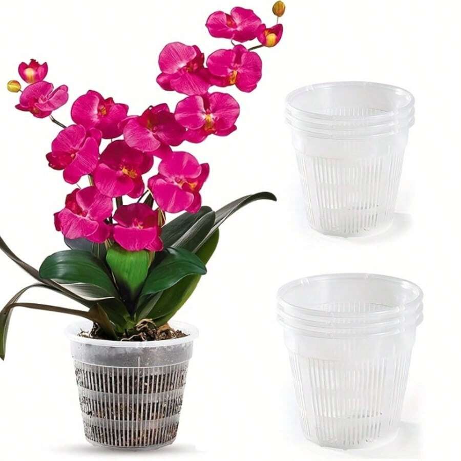 5 piezas, Maceta para orquídeas, Maceta especial con control de raíces para orquídeas, Macetas transparentes para orquídeas con agujeros, cestas de malla ranurada para plantar y trasplantar plantas de flores - Múltiples estilos - Ver 1