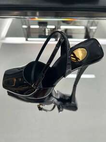 Peep-Toe High Heel Shoes, Runway Fashion, Samemodel As Song Jia, Pointed Toe Strap Design, Elegant Lady Sandals - Black - View 5