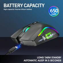 HXSJ 2.4G 无线鼠标，USB 充电，RGB 灯效，光学游戏办公鼠标，黑/白 - 查看 6