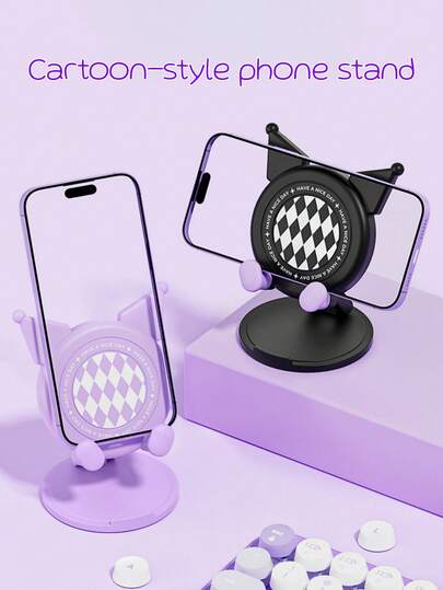 Soporte plegable y giratorio para teléfono portátil y lindo, soporte de escritorio para estudiantes para selfies y transmisión en vivo, soporte plegable y giratorio para teléfono creativo con dibujos animados, altura ajustable, plegable, soporte cómodo, manos libres, adecuado para regalos de vacaciones, cumpleaños y regreso a la escuela