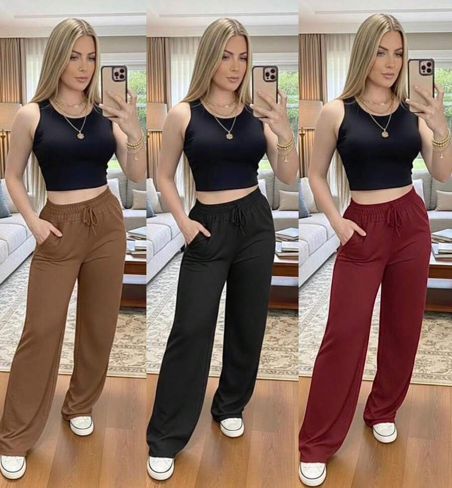 3-Piece Set Of Women's Pants - Lanzinha Fashion - Winter/Cold Weather - BỘ 3 QUẦN MÀU NÂU, ĐEN VÀ ĐỎ RƯỢU - Xem 1