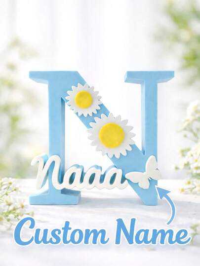 1pc Personalized Custom Name Letter Decor Nursery Initial Name Sign Daisy Butterfly Kids Room Decoration 3D Printed Name Plaque Custom Baby Name Sign Nursery Shelf Decor Children Bedroom Table Decor Cute Floral Letter Ornament Baby Girl Room Decor Toddler Nursery Decoration Custom Name Gift Baby Nursery Decor Kids Room Aesthetic Decor Personalized Name Letter Sign