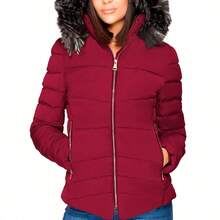 Shendy Vendy Chamarra Para Mujer Poliéster Cálido Con Cuello Tipo Piel - Rojo - Ver 8