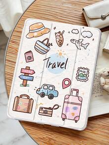 1pc Travel Diary Pattern Painted Tablet Case, Compatible With IPad Mini4/Mini5/Mini6/Mini7/Air/Air2/9.7/10.2/10.5/Air4/Air5/10.9/Pro 11-Inch/10th Gen/ Air 11-In.(M2)-2024/ Pro11-In.(M4)-2024/Air 11-Inch (M3) 2025/ (A16) 11 Inch 11th Generation 2025, Galaxy Tab A8 10.5 Inch 2022. Includes Pencil Slot, Tri-Fold Stand, TPU Soft Edge Protection, Magnetic Sleep/Wake, Cute/Fun/Personalized Design. - Multicolor - View 2