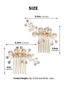 2件套迷你珍珠水晶发梳，优雅金色婚礼发夹，新娘伴娘花童小巧头饰 - 金色 - 查看 12