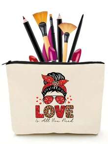 1pc Reusable Canvas Bag With Cute Pattern, Pencil Case, Handheld Large Capacity Student Textbook & Assignment Storage Bag, Subject Organizer File Folder, Zipper Document Pouch, Cosmetic Bag - Multicolor - View 8