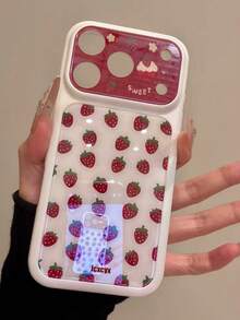可爱卡通草莓花卉亮面手机壳，兼容 17 Pro Max、17 Pro、17、16、15、14 Pro Max，硬质亚克力后盖 - 白底草莓 - 查看 5