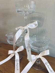 5/1pc Wedding Decoration Ribbon Set, Bride & Bridesmaid Decorative Ribbons, White & Champagne Wine Glass Ribbons, Wedding Table Decor, "Just Married" Wedding Ribbon, Polyester Champagne Bottle Ribbons, Suitable For Wedding Favors, Bachelorette Party, Bridal Shower, Anniversary, Wrist Decor, DIY Bow Decoration - Multicolor - View 4