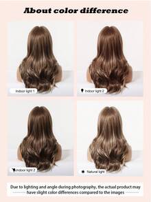 18-Inch Long Wavy Brown Wig With Blonde Highlights, Heat Resistant Synthetic Fiber Wig, Natural Daily Cosplay Party Wig For Women - Brown - View 9