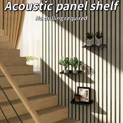 1pc Heavy-Duty Minimalist Sound-Absorbing Panel Bracket - No Drilling Installation Acoustic Panel Shelf, Black & White Dual-Color For Home/Office/Recording Studio, Wall Decor Succulent Vase Dried Flower Display, Compatible With Sound Absorption Panels/Wine Bottle & Champagne Placement, Sturdy Organizer For Music Producers