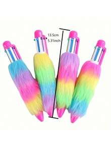 Personalized Plush Rainbow Ball Pen, Retractable Plastic Ballpoint Pen With Multi-Color Ink, Suitable For Note-Taking, Learning, Students And Graduation Gifts - For Ages 14 And Up - Multicolor - View 5
