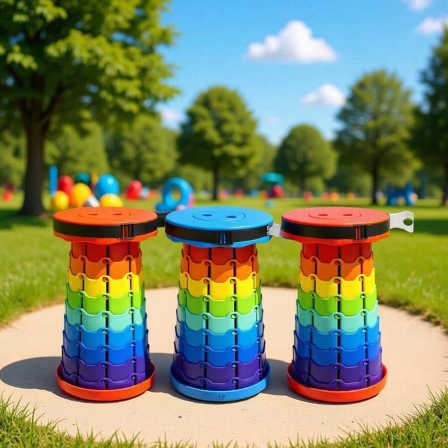 Outdoor Rainbow Portable Folding Stool, Plastic Foldable Chair, Travel & Queuing Chair, Fishing Stool, Adjustable & Telescopic